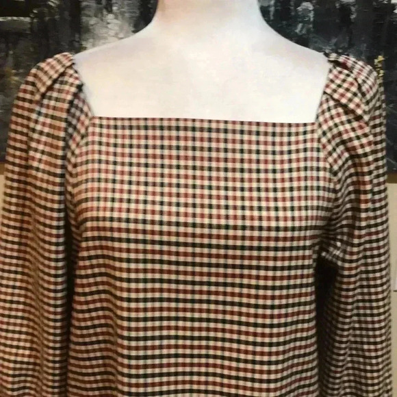 Zara Square Neck Puff Sleeves Plaid Mini Dress-Size L - Picture 4 of 9